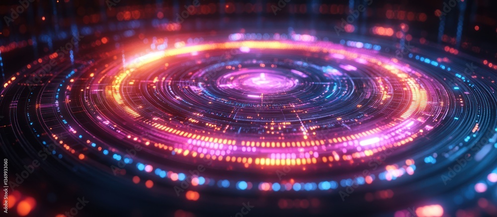 Abstract glowing circular tech interface; futuristic digital background Abstract glowing circular tech interface; futuristic digital background