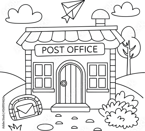 a house design Post Office Colouring Page