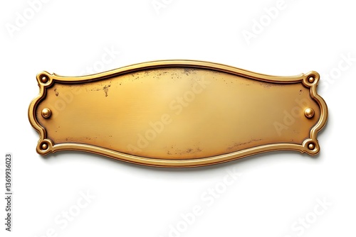 Vintage metal gold name plate or name plaque isolated on white background 