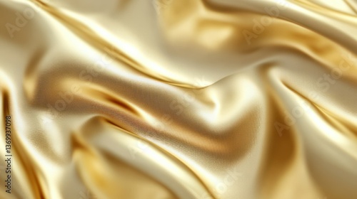 Close-up of flowing gold silk fabric with smooth and elegant waves.