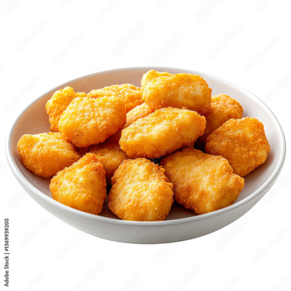 Golden Fried Chicken Nuggets on a White Plate with Transparent Background Golden Fried Chicken Nuggets on a White Plate with Transparent Background