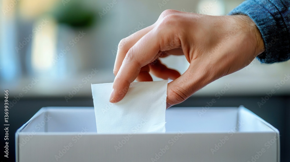 A hand pulling a dryer sheet from a box, preparing to use it in a dryer. A hand pulling a dryer sheet from a box, preparing to use it in a dryer.