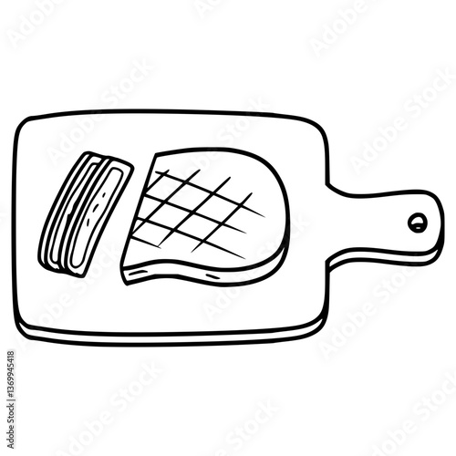 steak on cutting mat illustration hand drawn outline vector