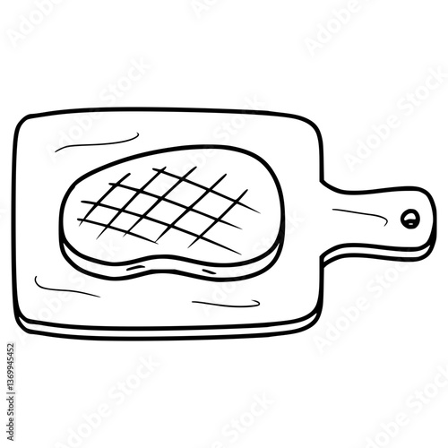 steak on cutting mat illustration hand drawn outline vector