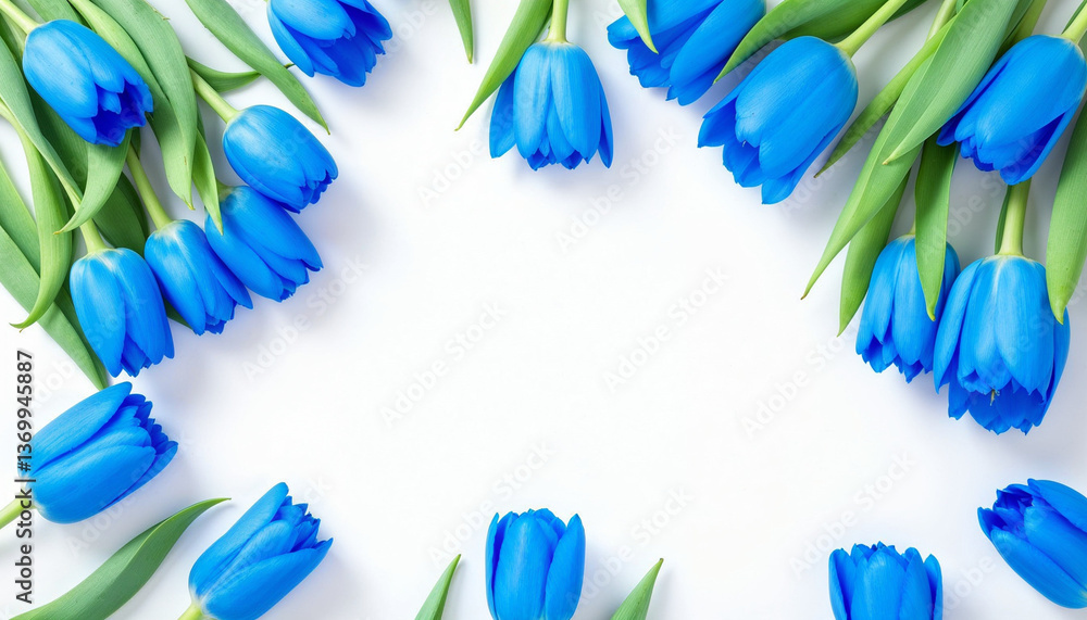 Fototapeta premium Blue tulips on black background HD image. Blue tulips HD picture