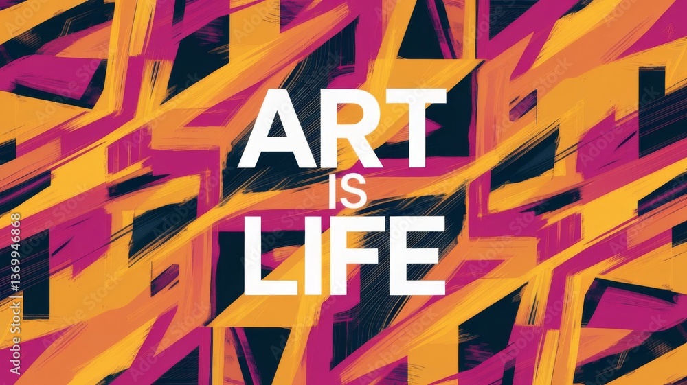 A visually striking poster displaying the phrase “ART IS LIFE” in a minimalist, modern font with crisp white letters against a chaotic, colorful abstract background. A visually striking poster displaying the phrase “ART IS LIFE” in a minimalist, modern font with crisp white letters against a chaotic, colorful abstract background.