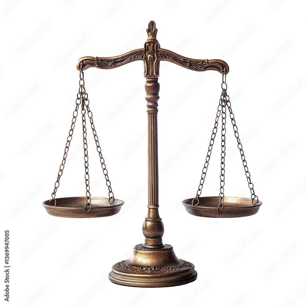 Antique Brass Scales of Justice on Transparent Background Antique Brass Scales of Justice on Transparent Background