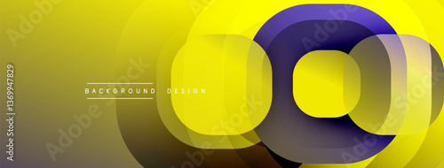 Circular abstract design with overlapping translucent circles and round shapes, blending gradients and smooth curves, creating depth, contrast, and a dynamic visual effect