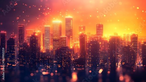 Wallpaper Mural City skyline illuminated at sunset with glowing lights and vibrant colors over urban landscape Torontodigital.ca