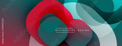 Circular abstract design with overlapping translucent circles and round shapes, blending gradients and smooth curves, creating depth, contrast, and a dynamic visual effect