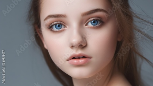 Wallpaper Mural Portrait of a Young Woman with Beautiful Blue Eyes and Long Brown Hair Torontodigital.ca