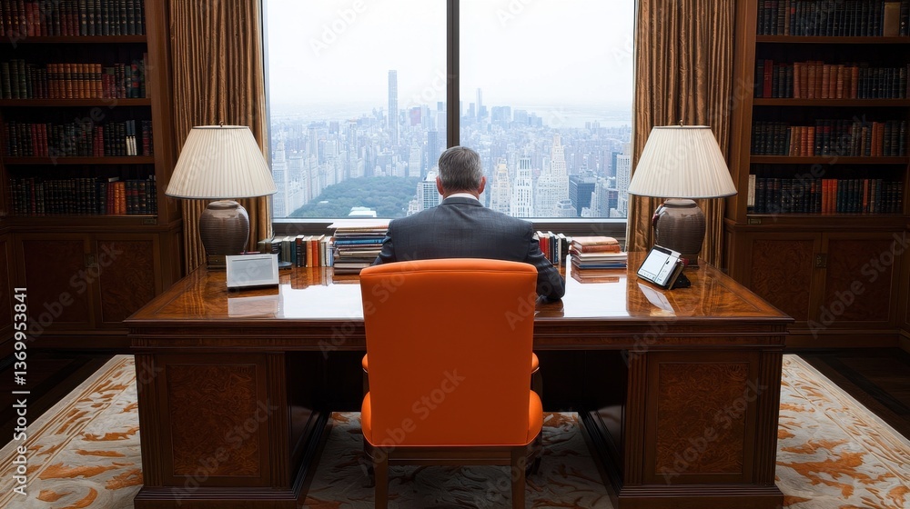 Fototapeta premium Business Executive in Modern Office Overlooking City Skyline