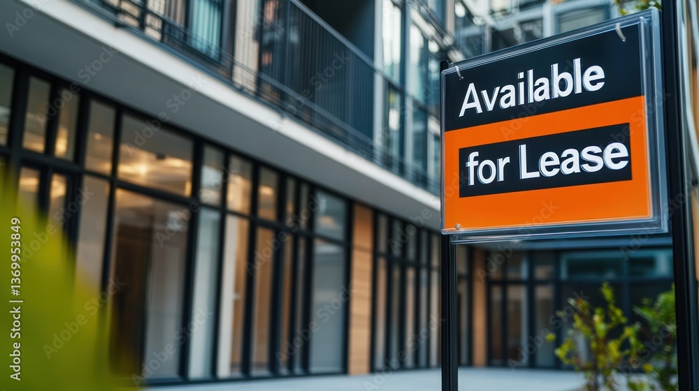 Modern building with an Available for Lease sign indicates property opportunities Modern building with an Available for Lease sign indicates property opportunities