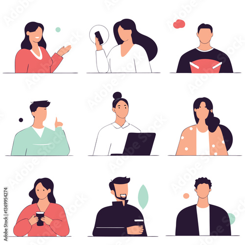 Business people vector icon set, diverse user avatars for office team illustration