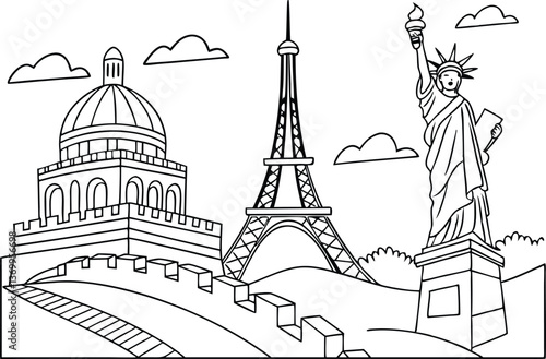 Vintage sketch of the Eiffel Tower, Paris architecture landmark