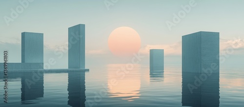 Wallpaper Mural Abstract Structures on Calm Water at Sunrise Torontodigital.ca