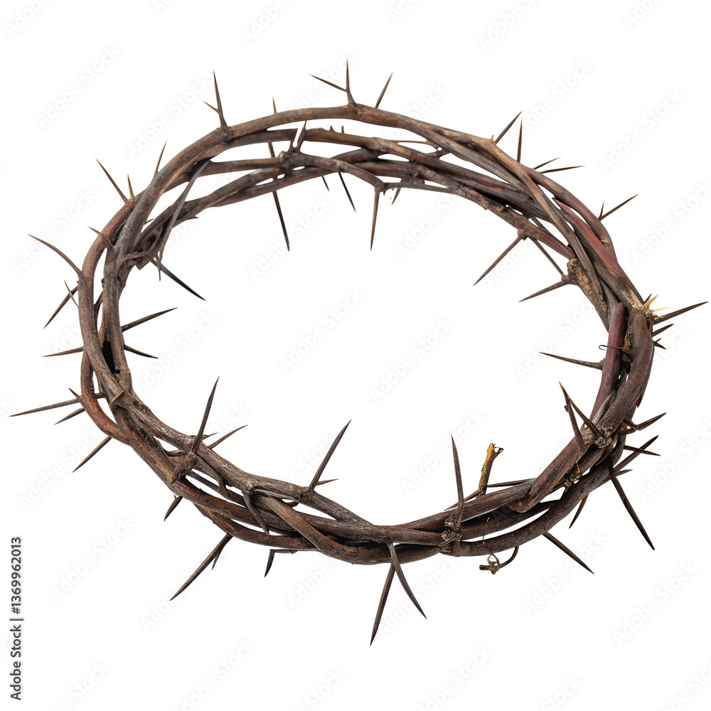 Fototapeta premium A Detailed Image of a Crown of Thorns a Symbol of Jesus Christs Passion and Sacrifice isolated on white or transparent background Generative AI