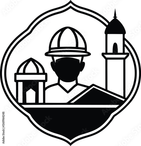 Vintage architecture symbol illustration: Taj Mahal and mosque