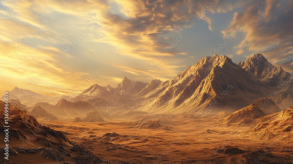 Fototapeta premium Golden desert mountains at sunset