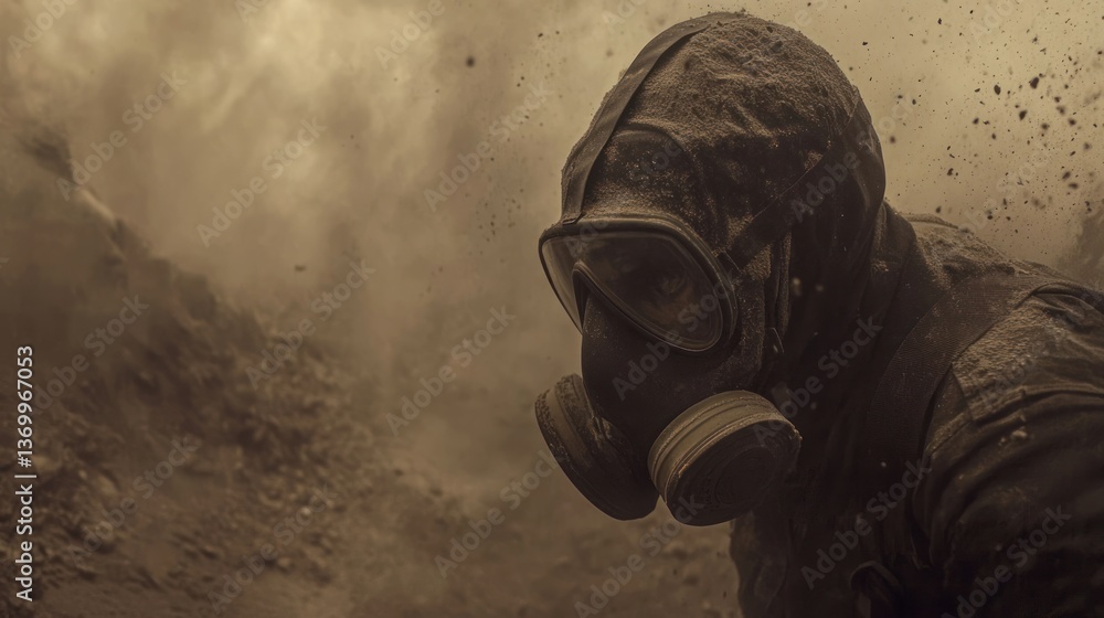 Mining operations with safety gear: a miner navigating a dusty, hazardous environment Mining operations with safety gear: a miner navigating a dusty, hazardous environment