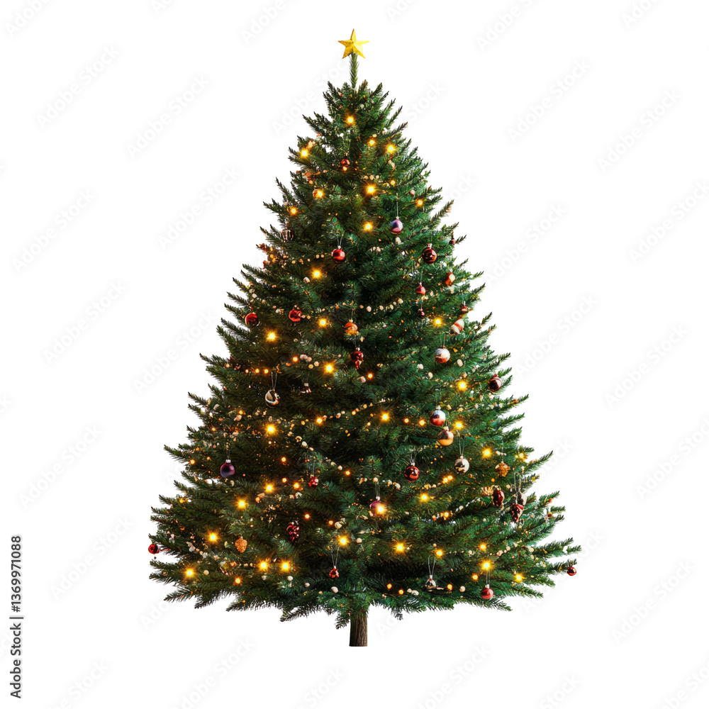 Brightly Lit Christmas Tree with Decorations and Star Topper Brightly Lit Christmas Tree with Decorations and Star Topper