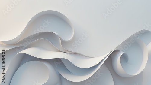 White paper waves, flowing forms, minimalist design, abstract art, light & shadow