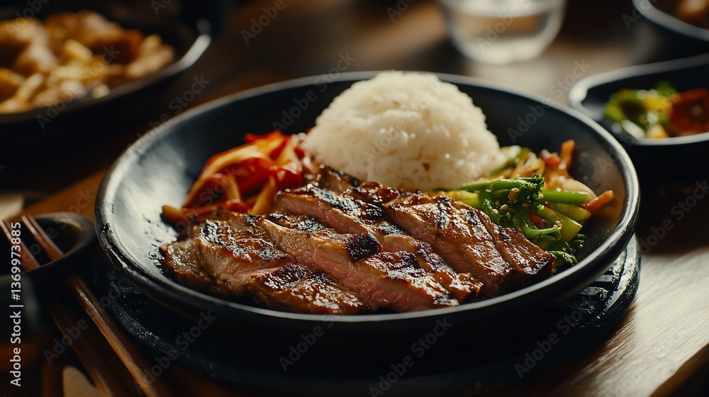 Grilled meat with rice and vegetables Grilled meat with rice and vegetables