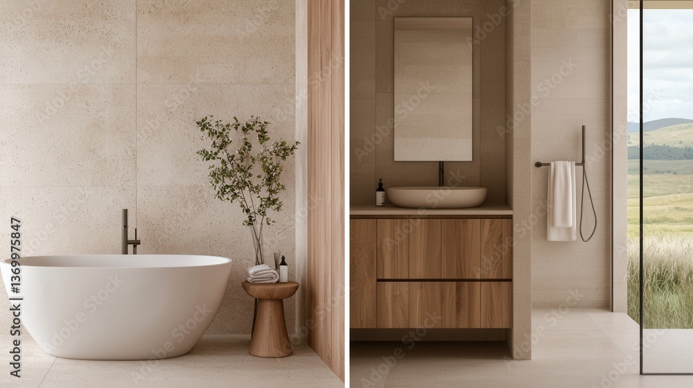 Fototapeta premium Elegant Modern Bathroom Design with Minimalist Aesthetic Appeal