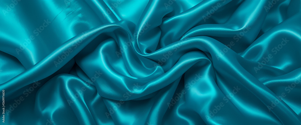 Obraz premium Blue green silk satin. Soft wavy folds. Shiny silky fabric. Dark teal color elegant background with space for design. Curtain. Drapery. Christmas, valentine, anniversary, celebration concept