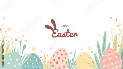 Minimalist Easter design with playful dots and egg shapes