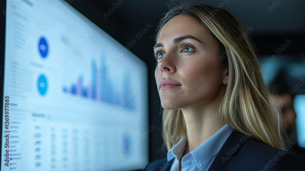Fototapeta premium Business consultant analyzing data on digital screen with graphs and charts
