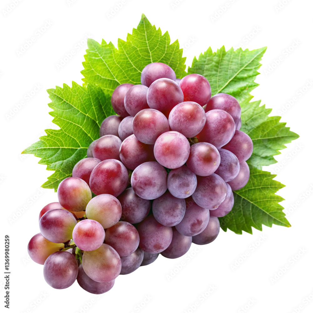 Fototapeta premium Grapes with leaf isolated on transparent background 