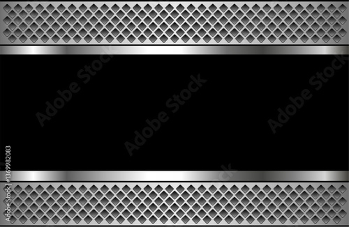 Metal background silver black with halftone dots pattern, 3D technology style design wallpaper.