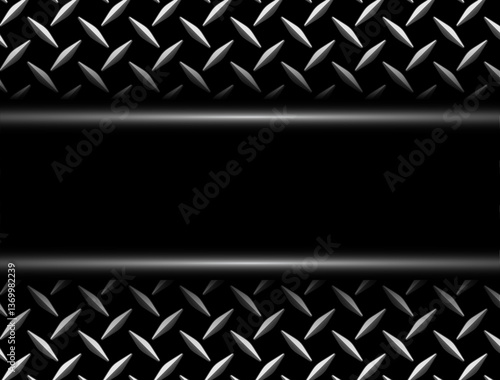 Silver black background shiny with diamond plate pattern, 3D idustrial style design.