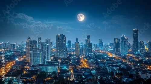 Wallpaper Mural Stunning Cityscape at Night with Full Moon Over Urban Skyline Torontodigital.ca