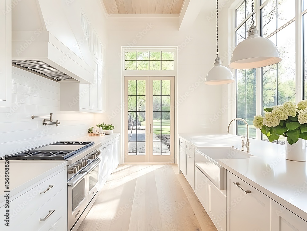 Fototapeta premium Sunlit Modern Farmhouse Kitchen.