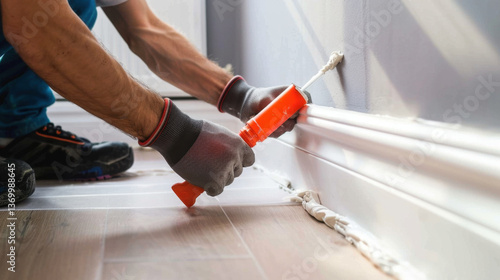 Wallpaper Mural worker applying sealant to baseboard Torontodigital.ca