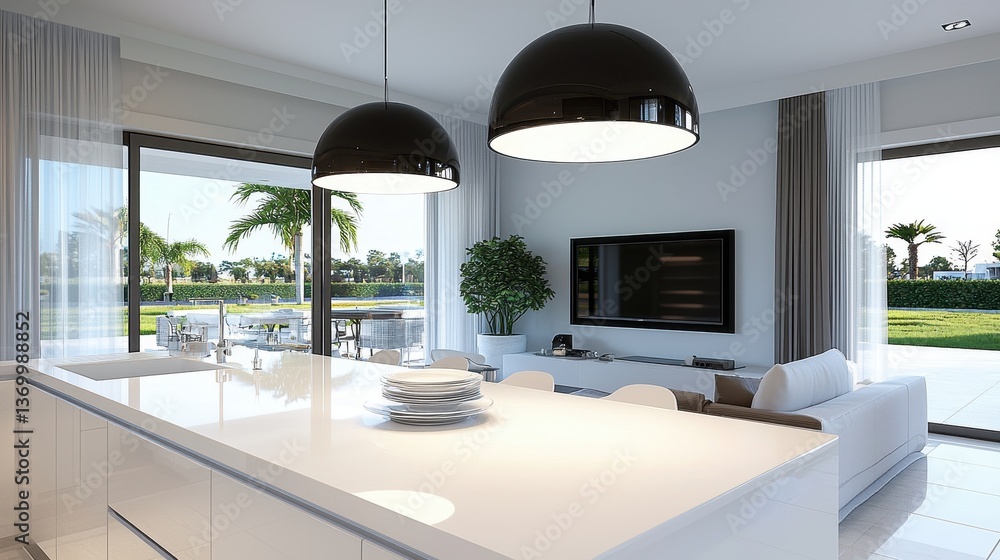 Fototapeta premium Modern Kitchen Interior with Island and Open Concept Design
