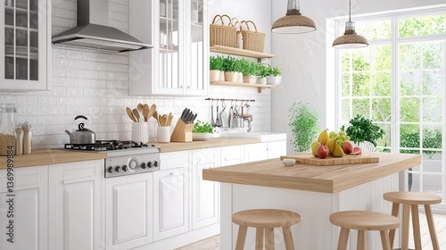 Modern Bright Kitchen with Natural Light and Open Shelving Design