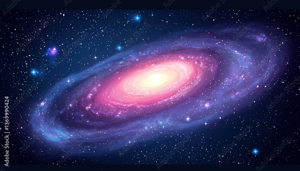 Naklejka premium A vibrant spiral galaxy swirls amidst a starry expanse