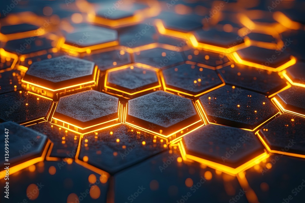 Abstract hexagonal shapes with glowing orange edges and subtle highlights Abstract hexagonal shapes with glowing orange edges and subtle highlights