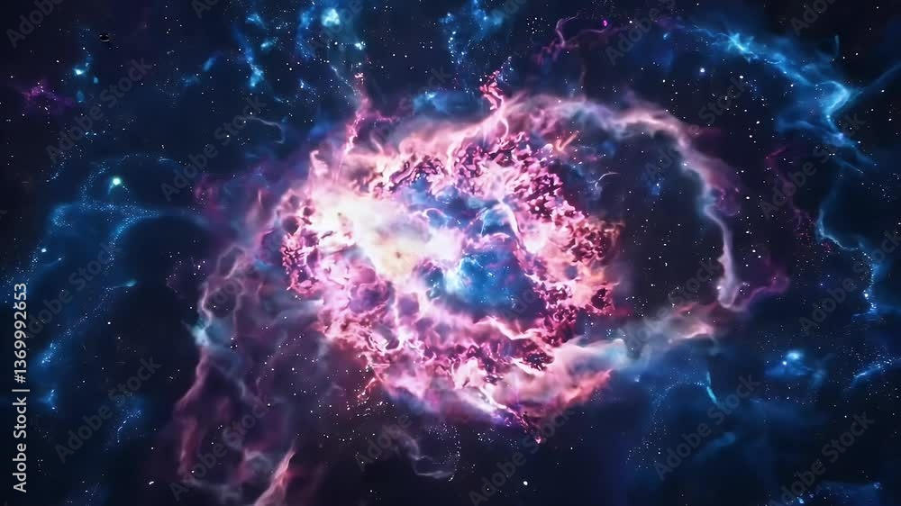 Futuristic cosmic explosion with neon blue and magenta plasma clouds in deep space Futuristic cosmic explosion with neon blue and magenta plasma clouds in deep space