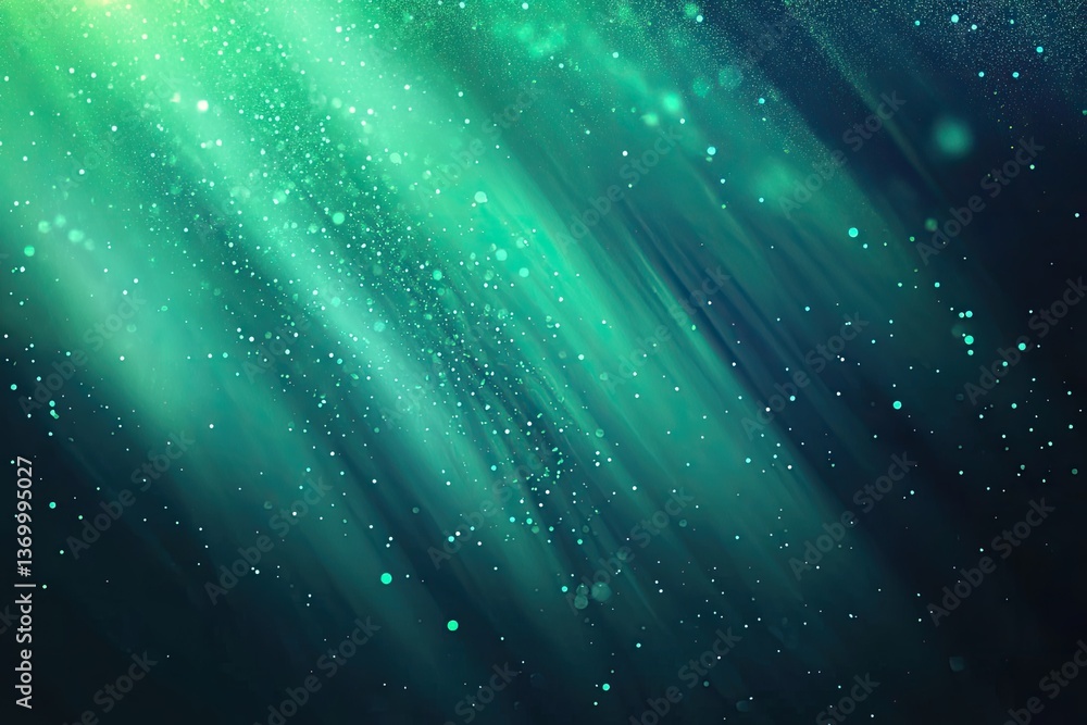 Fototapeta premium Emerald light beams, glowing particles