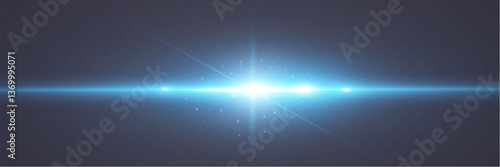 Set of blue horizontal glow effects resembling stars or suns with radiant highlights. Features light energy explosions and flares. Vector artwork ideal for digital, abstract, or futuristic designs.	
