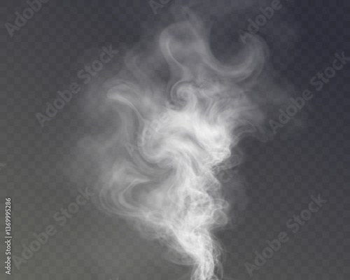 White smoke, vape, fog, smog. Illustration of smoke on a transparent background.
