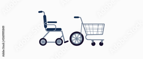 Modern wheelchair and shopping cart design in blue tones, accessibility