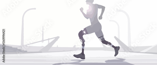 Runner with modern prosthetic leg in motion, speed and agility