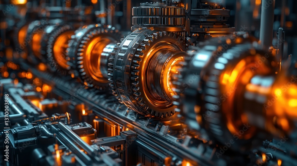 Complex gear mechanism with glowing interior Complex gear mechanism with glowing interior