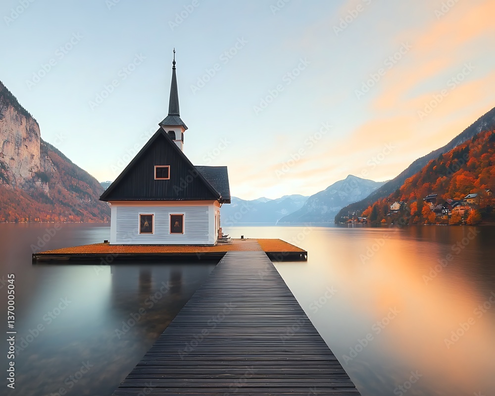 Fototapeta premium Sunrise Lake Chapel for Autumn Alps.