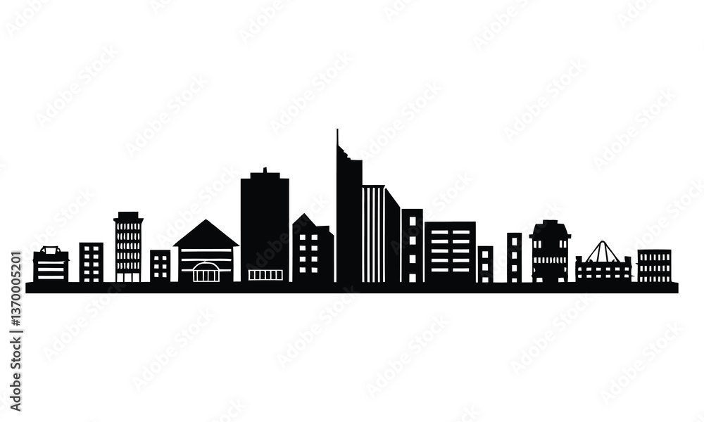 Maputo City Skyline Silhouette, Vector, Icon, Logo, White Background. Maputo City Skyline Silhouette, Vector, Icon, Logo, White Background.